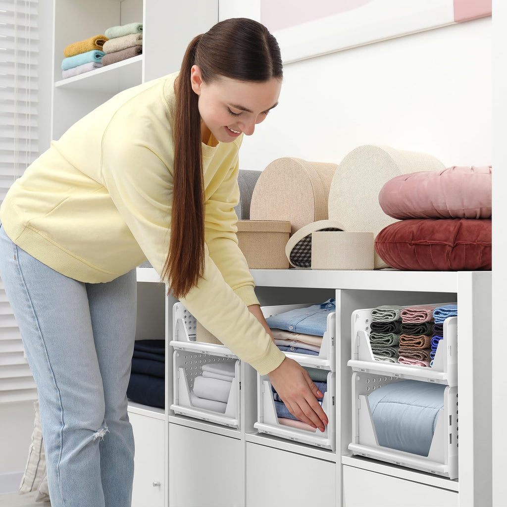 Stackable Closet Organizer, Open-Front Shelf Bins (4 Small)