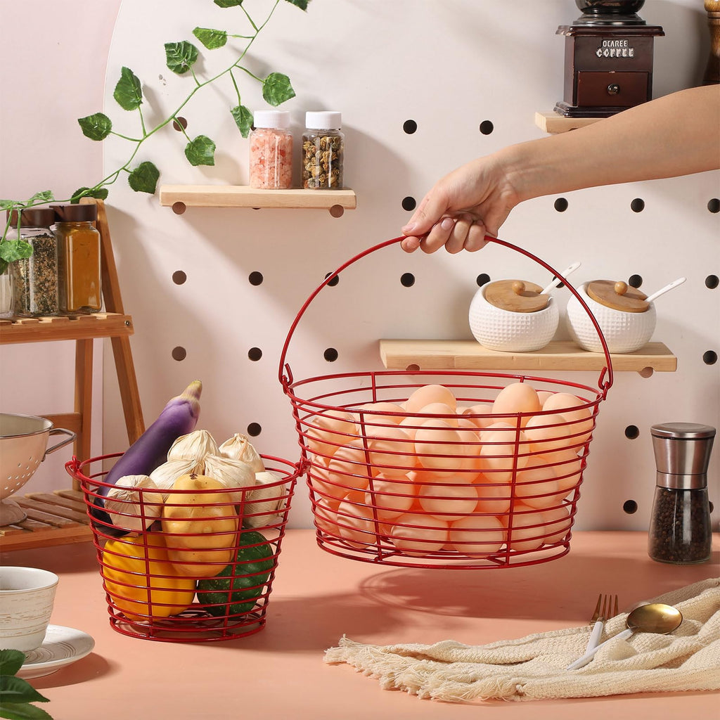 Colorful Metal Mesh Wire Egg Collecting Basket with Handle Portable Garden Vegetable Fruit Storage Lightweight