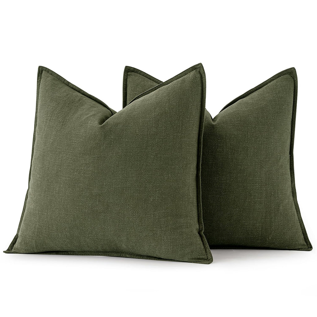 Decorative Linen Pillow Covers 18x18 Inch Dark Olive Green