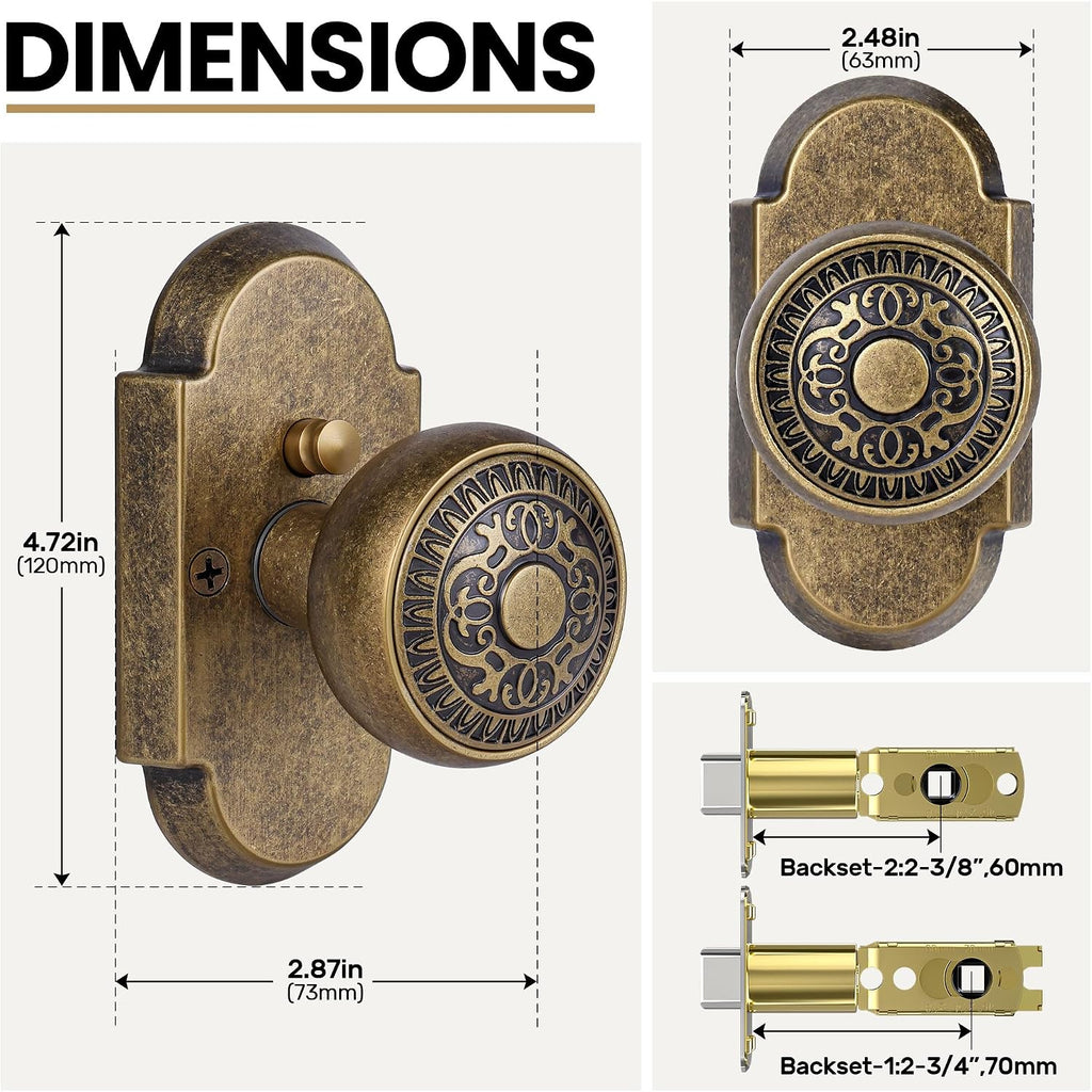 Antique Brass Door Knobs, Privacy Door Knobs Interior with Push-Button