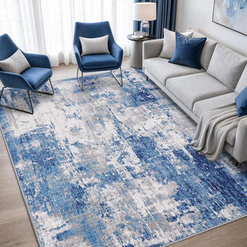 Washable 5'x7' Abstract Area Rug Blue Gray