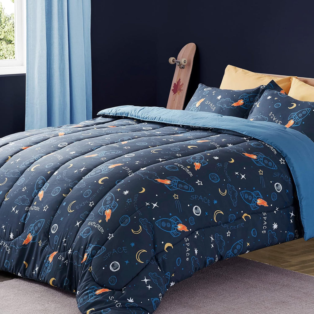 Kids Bedding Comforter Set Full/Queen - Super Soft & Cute Printed 3-Piece Comforter Set All Seasons for Boys, Girls
