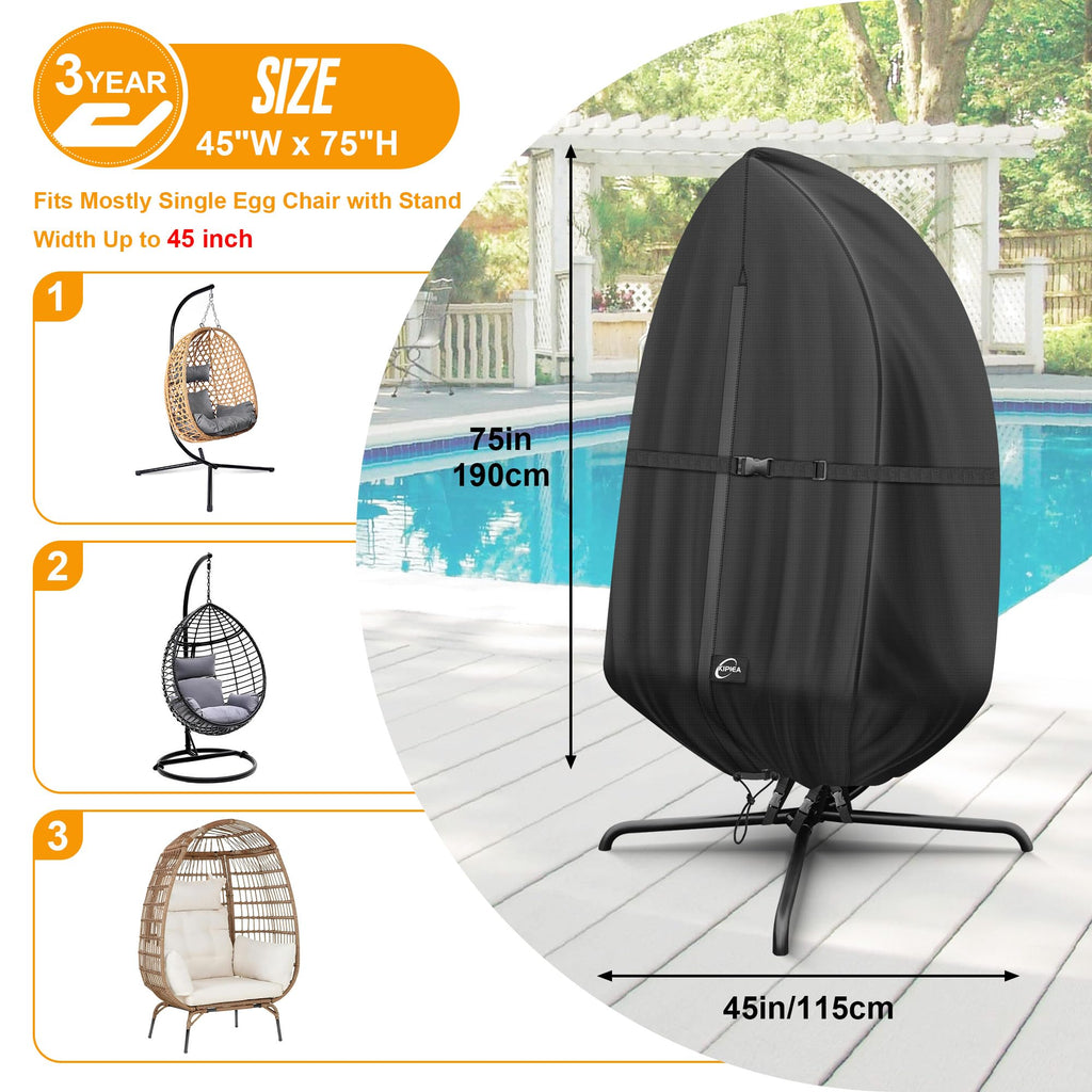 Patio Egg Chair Covers Waterproof, Upgraded 500D Outdoor Hanging Egg Chair Covers with Waterproof Zipper, Single Seat