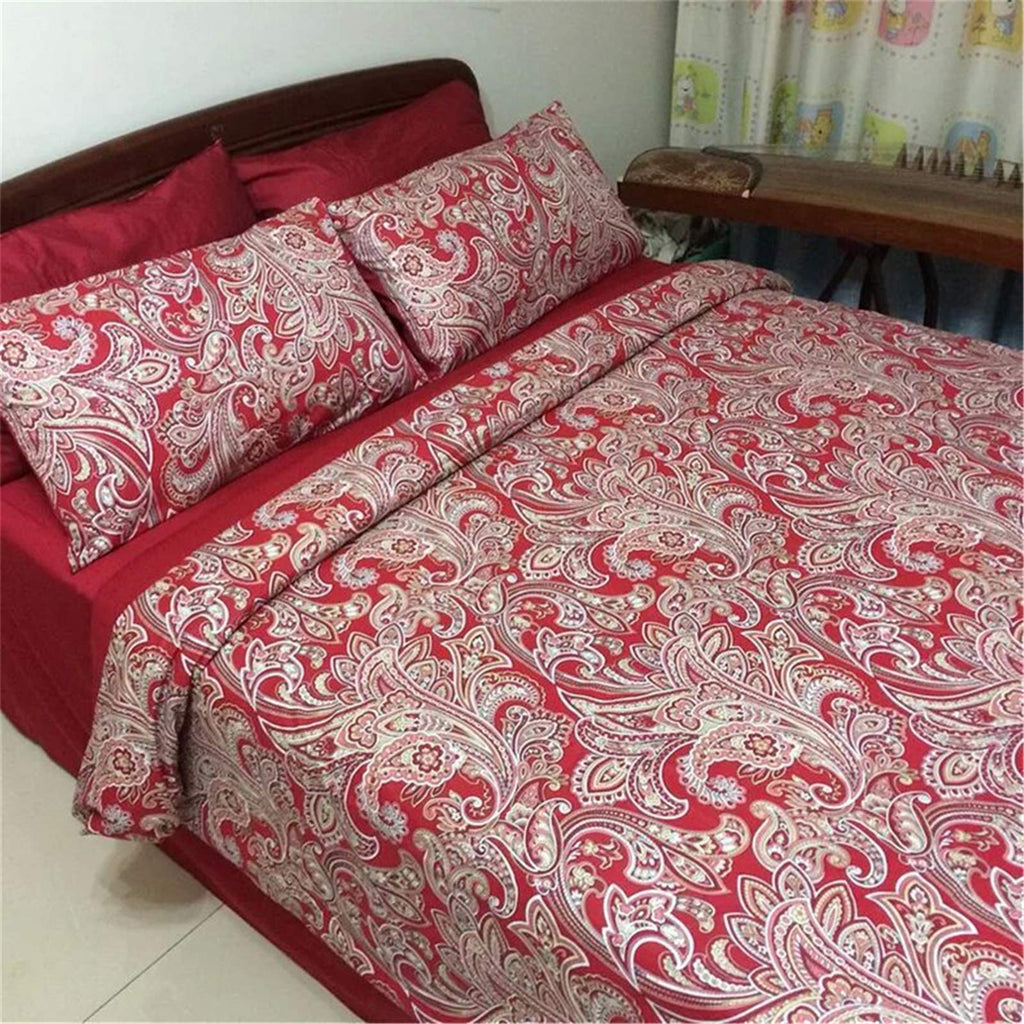 Farmhouse Bedding Paisley Duvet Cover Cal.King Size Set Bohemian Damask Medallion Egyptian Cotton Sateen