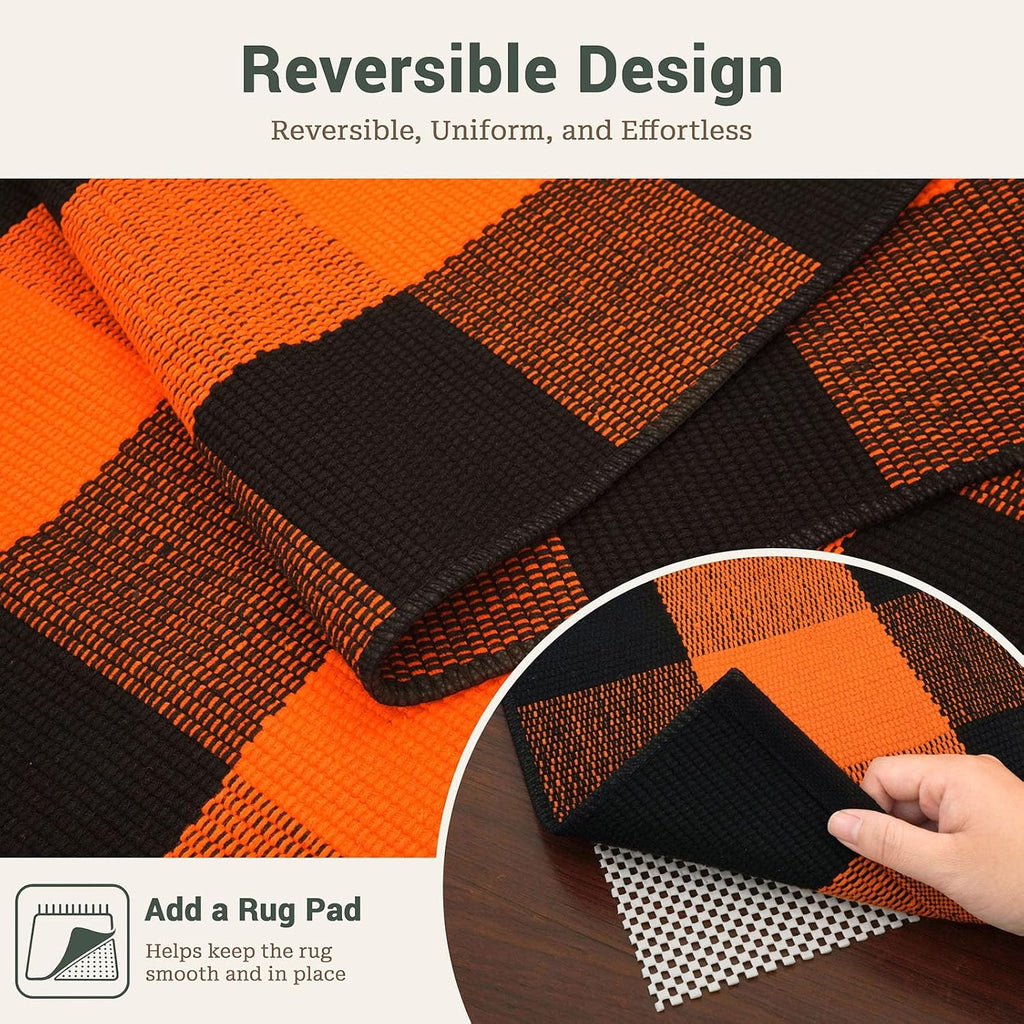 Buffalo Plaid Rug Woven Holloween Orange and Black Rug