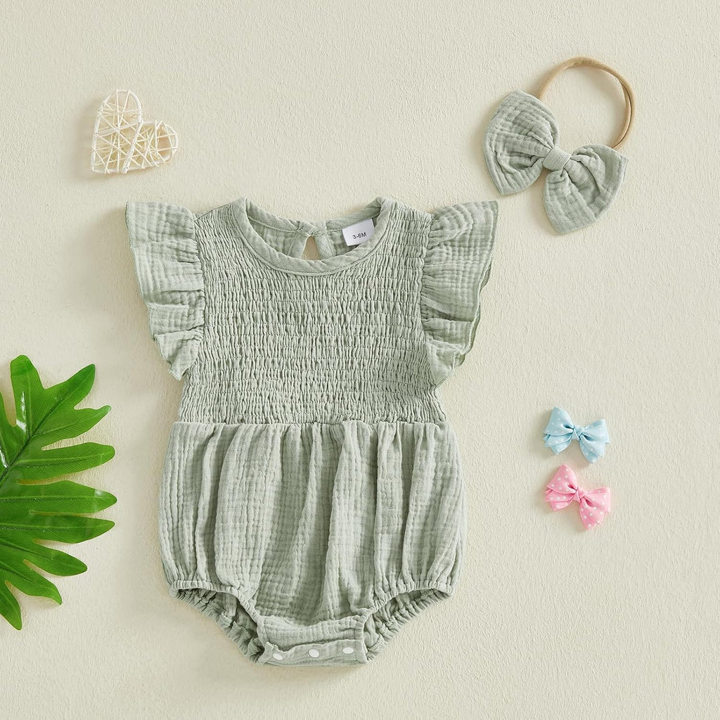 Baby Girl Clothes Summer Bubble Romper Headband Outfit
