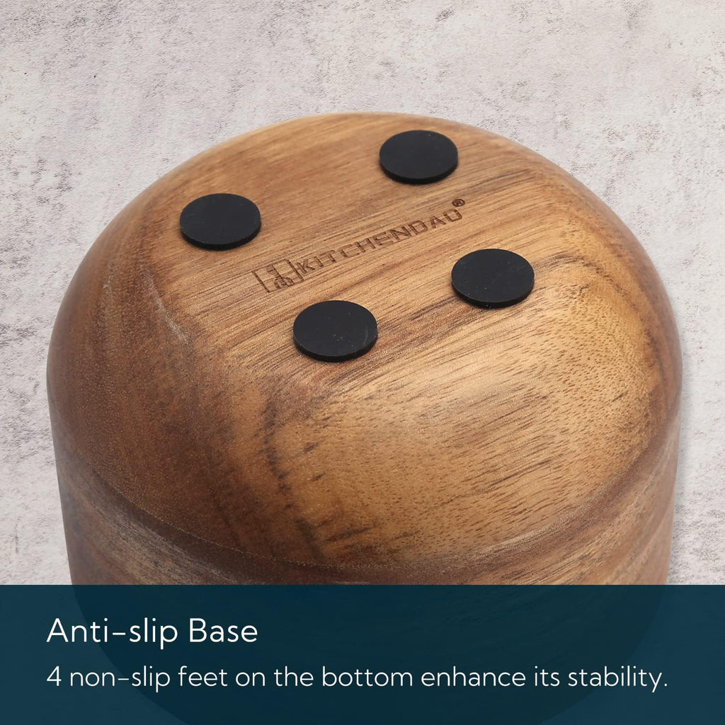 Large Acacia Salt Cellar Box Bowl with Built-in Spoon and Marble Lid, Solid Natural Acacia Wood Bath Sea Salt