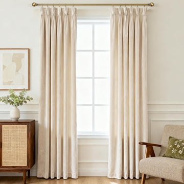 Triple Pinch Pleat Cream Velvet Curtains 96 inches Long Living Room Darkening Curtain Neutral Modern Farmhouse French