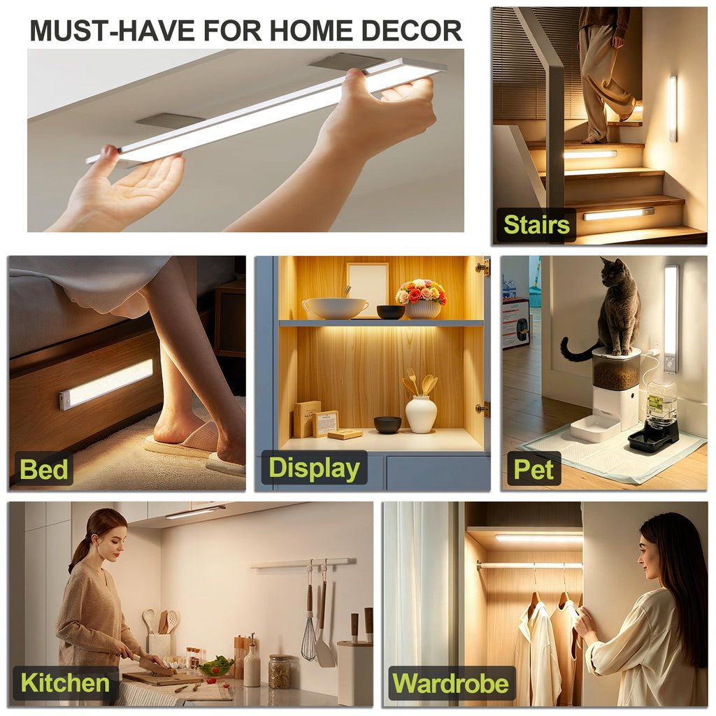 6 Pack Under Cabinet Lighting, 12in Rechargeable Motion Sensor Light Indoor