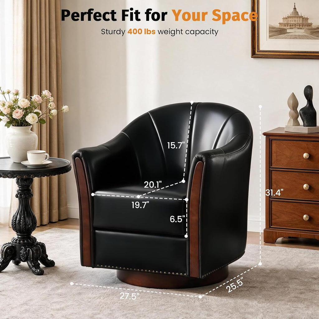 360° Swivel Accent Chair, Faux Leather Swivel Barrel Chairs