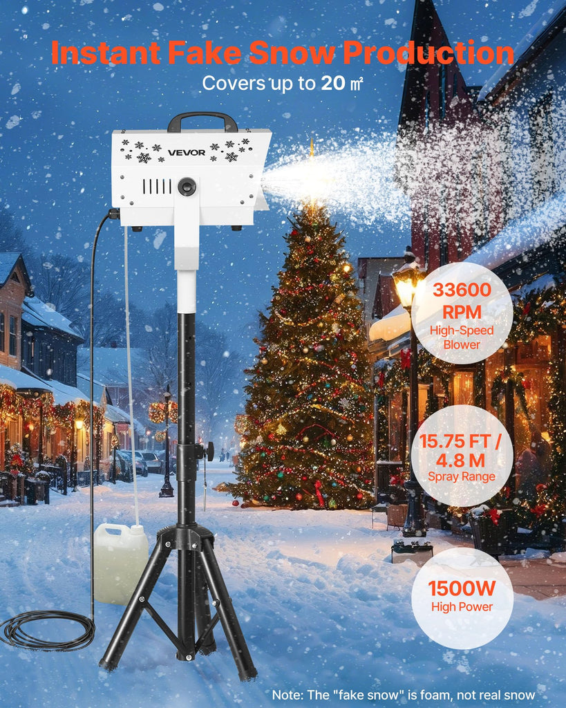 Snow Machine, 1500W Snow Maker Machine with Height Adjustable Stand and Wireless Remote Control, High Output Portable