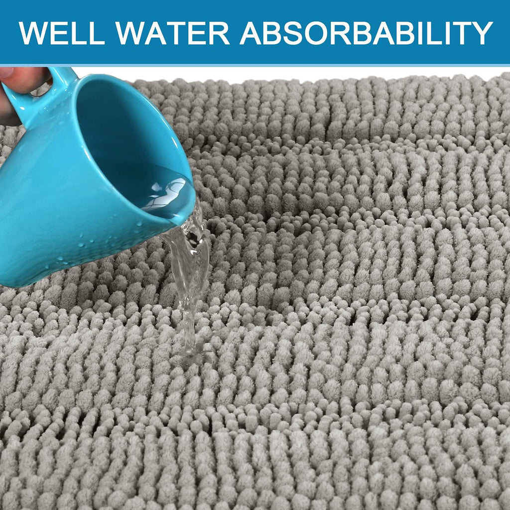Non Slip Thick Shaggy Chenille Bathroom Rug Mat Set Extra Soft and Absorbent Striped Floor Rugs, 2 Piece