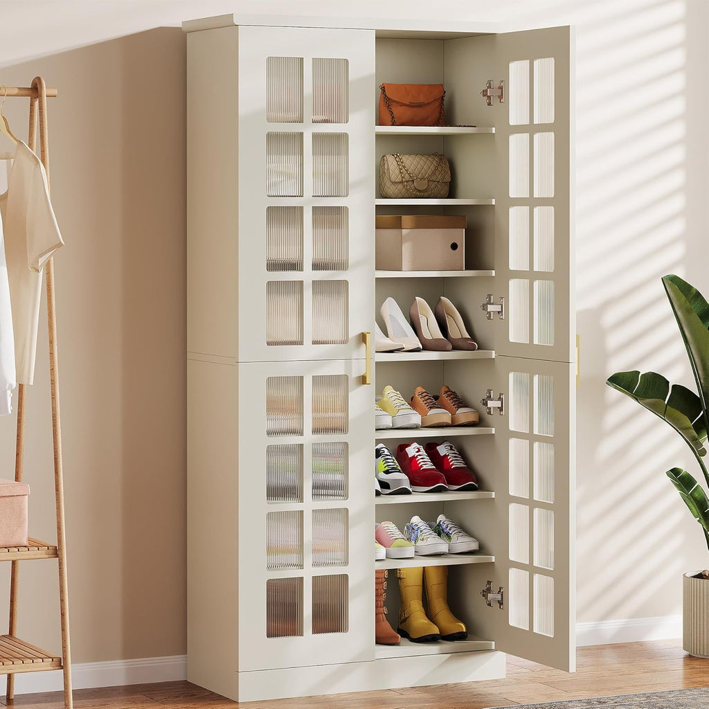 Tall Shoe Cabinet with Doors, 8-Tier Shoe Storage with Adjustable Shelves, Modern Shoe Organizer Shoe Rack Cabinet