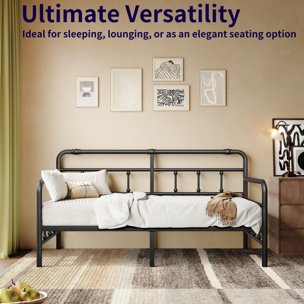 14 Inch Daybed Twin Metal Bed Frame with Headboard (Modern)