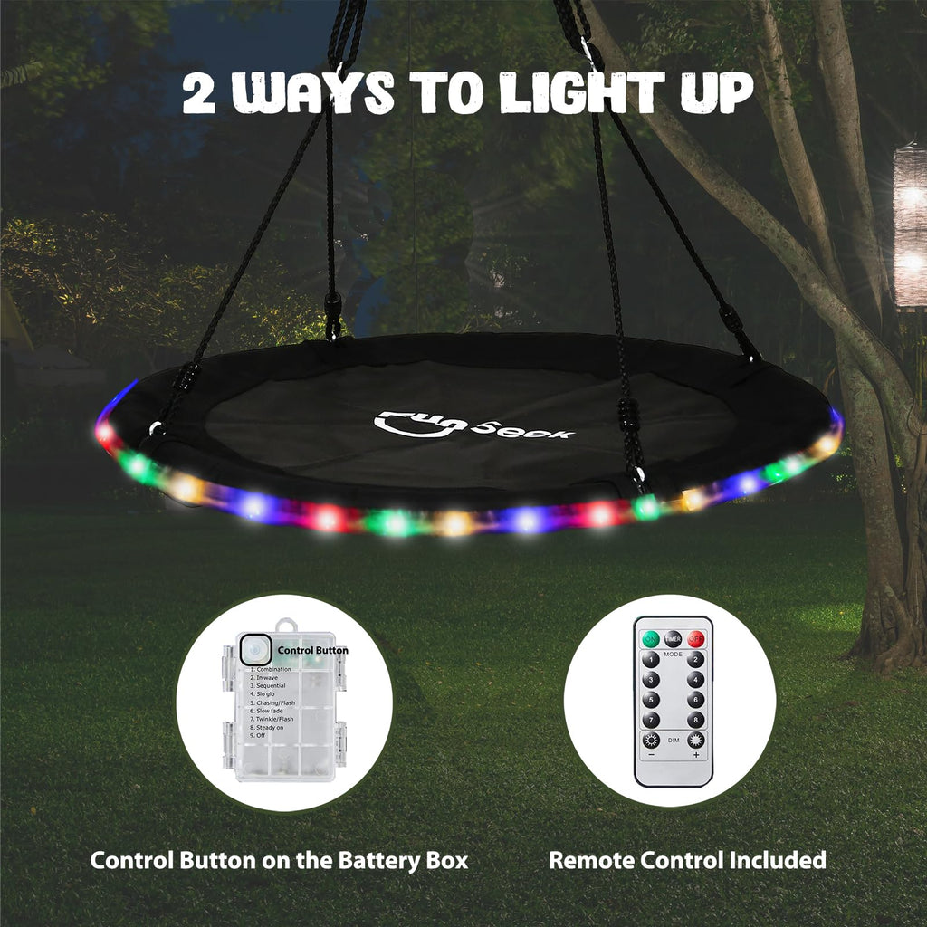 40 Inch Tree Swing with LED Light for Kids, 900lbs Flying Saucer Swing, with Adjustable Hanging Straps, for Indoor