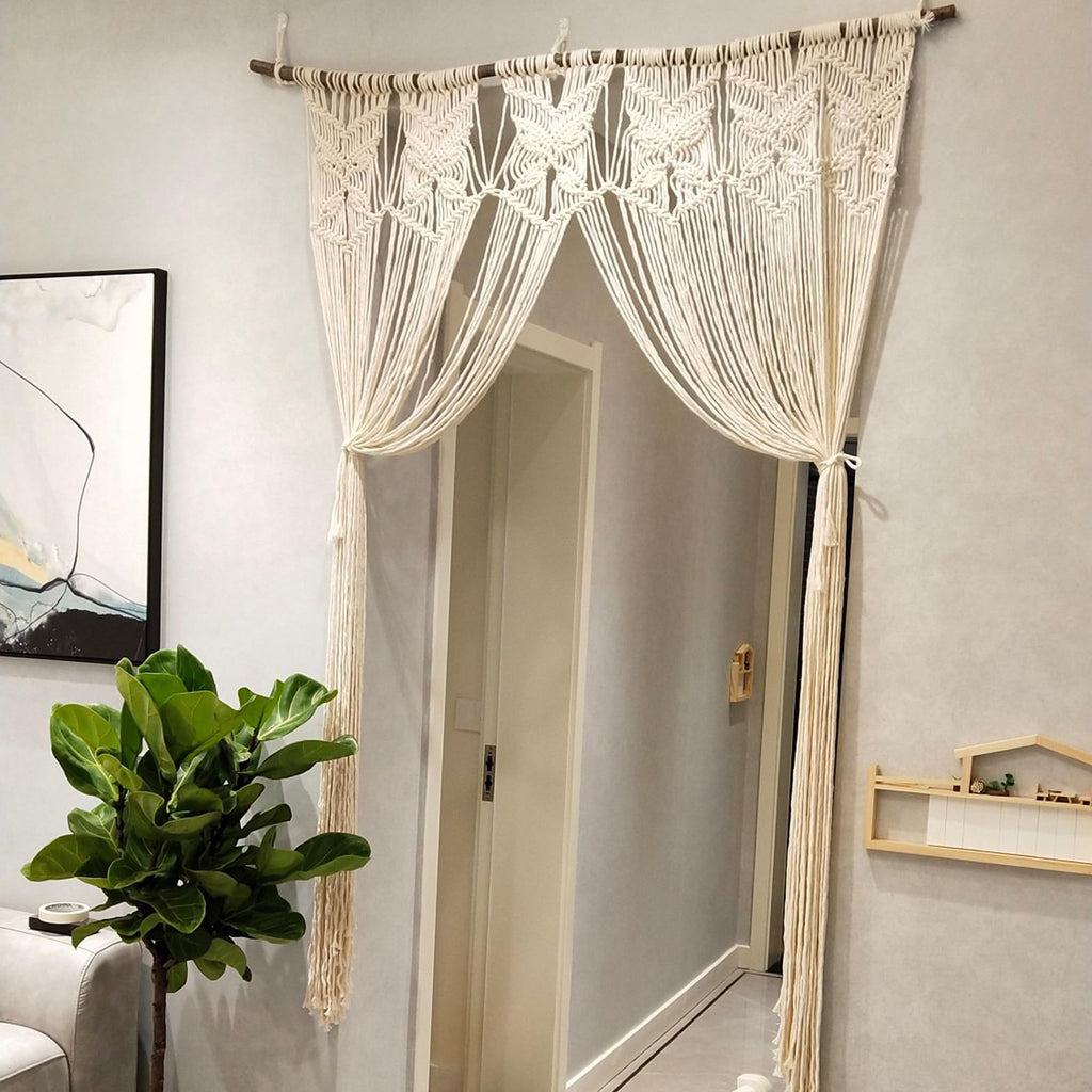 Boho Doorway Curtains Macrame Valance Wall Hanging Home Macrame Woven Tapestry Butterfly Curtain Decoration Room