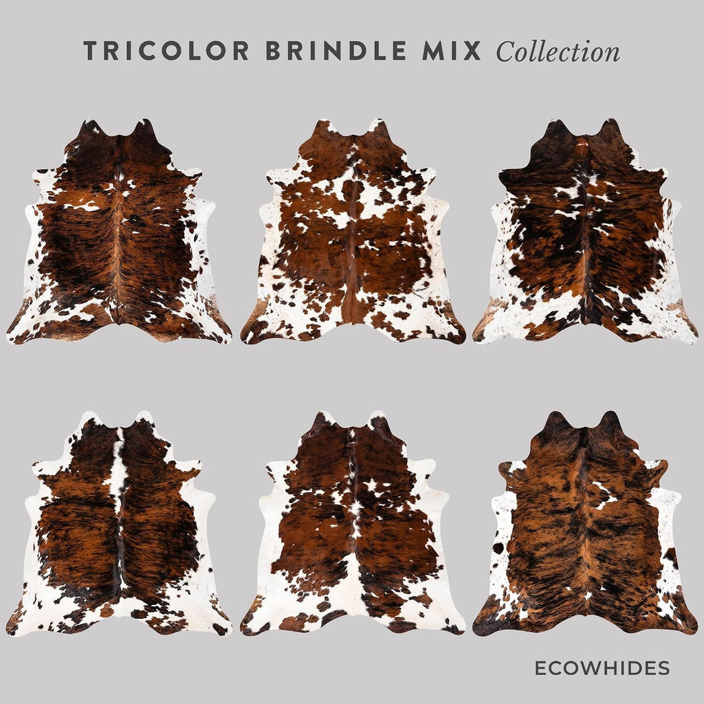 100% Genuine Brazilian Cowhide Rug - Tricolor - Luxury Cowskin Leather Area Rug Décor 7 x 6 feet