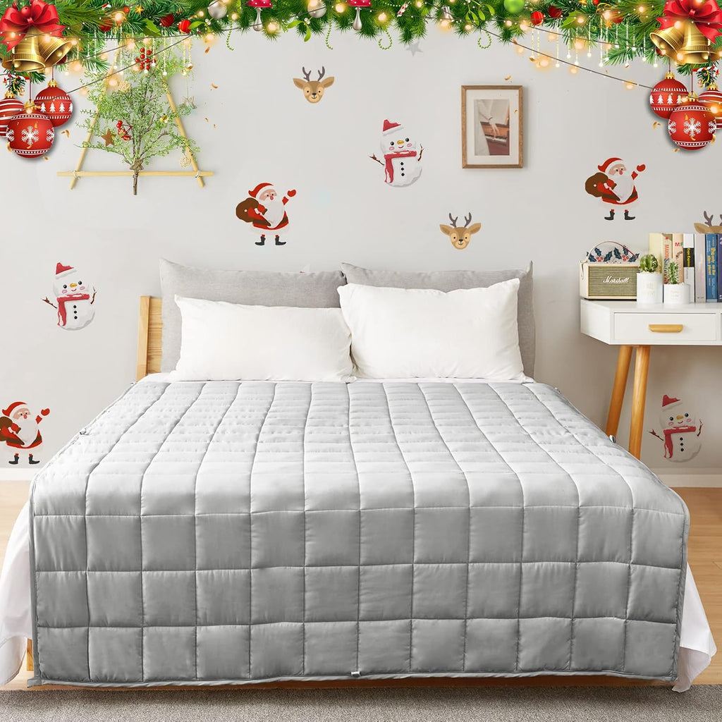 Weighted Blanket (100% Cotton,48''x72'',12lbs, Light Grey), Cooling Weighted Blanket for Adults, High Breathability
