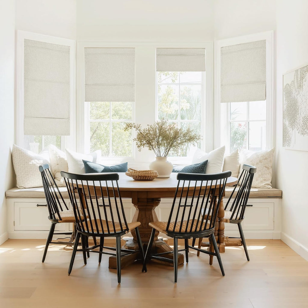 100%Blackout Roman Shades for Windows, Linen Fabric No Drill Magnetic Blind with Adhesive Tape, Thermal Insulation
