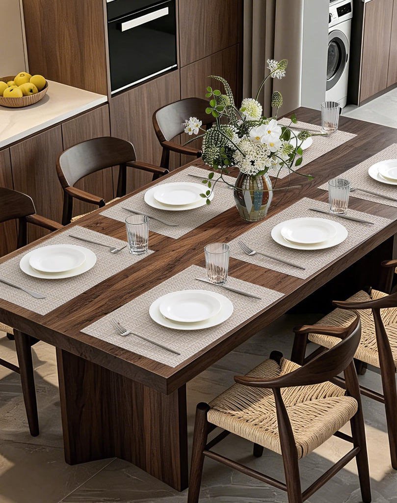 Woven Vinyl Placemats Set of 24, Beige