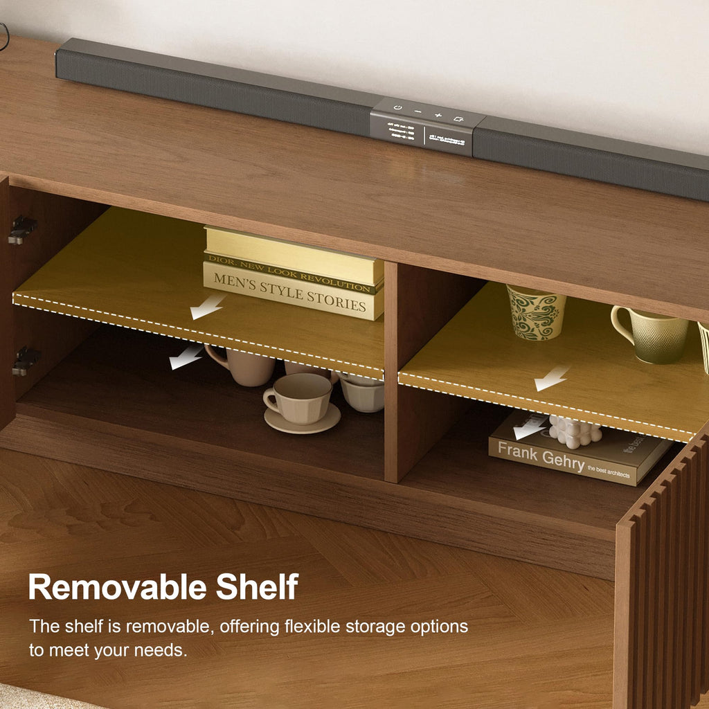 86.61" Fluted TV Stand, Mid-Century Modern Wooden Media Console