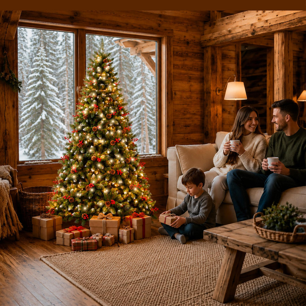 7.5FT Pre-Lit Artificial Christmas Tree with Pine Cones and lights