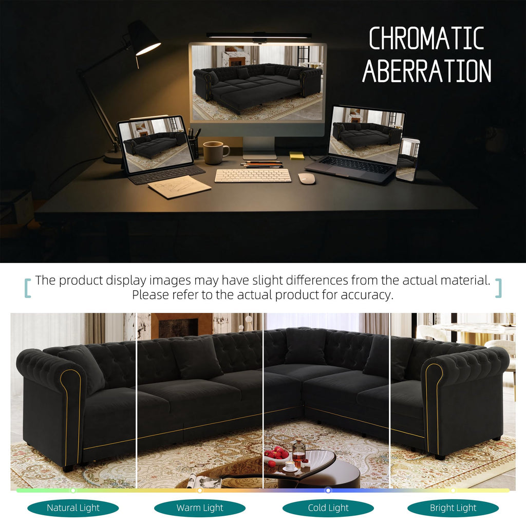 115.3" L-Shaped Sofa Couch with Pull Out Bed, Oversize Convertible Sectional Sleeper Sofa with Button Tufted & Rolled