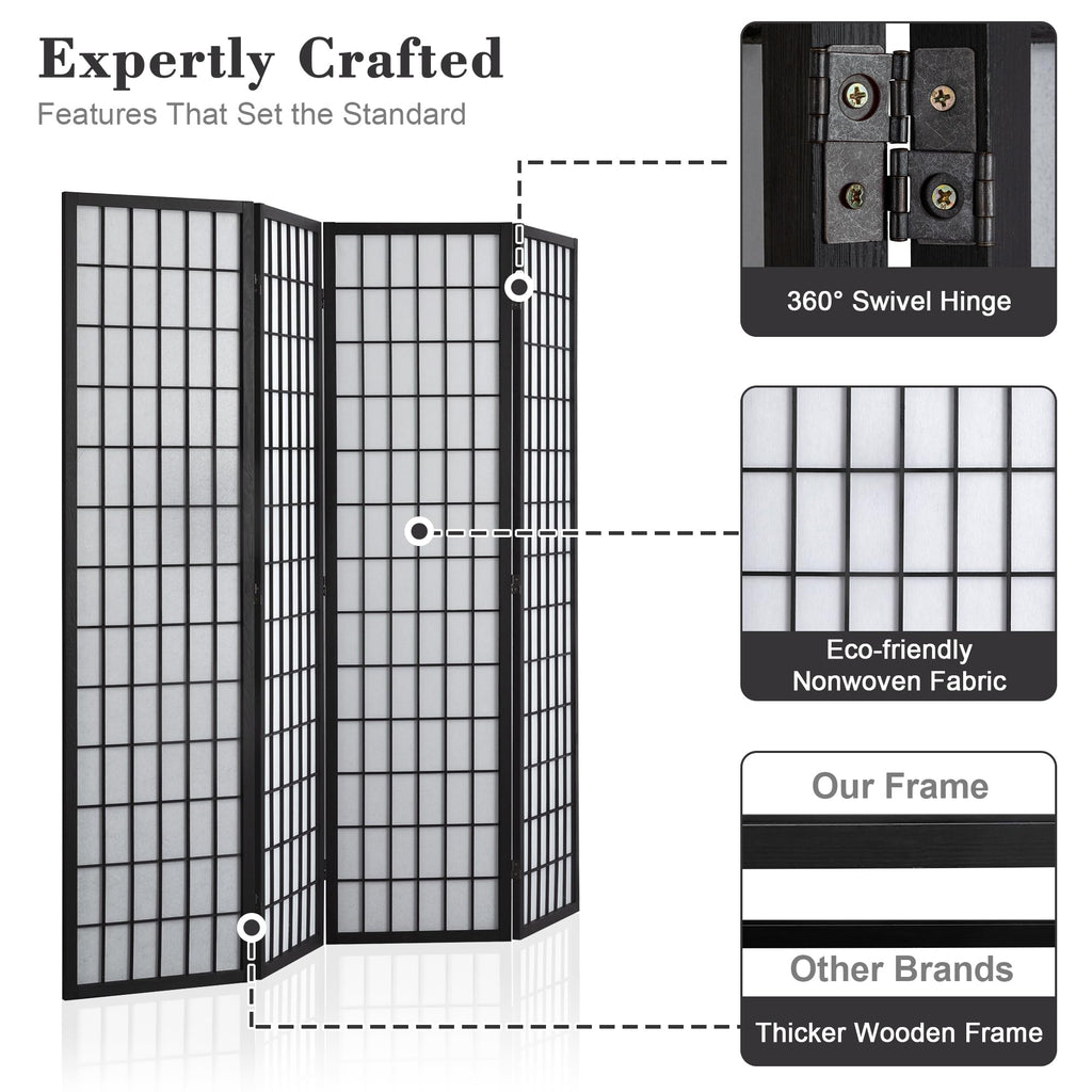 4 Panel Shoji Screen Room Divider, Folding Privacy Screens, Room Partitions and Dividers, Decorative Room Dividers