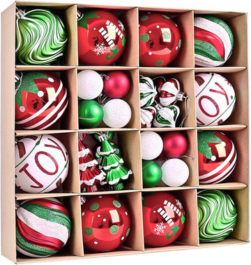 Christmas Tree Ball Ornaments Set, 3.15 Inches Red Green White Assorted Xmas Tree Ball Ornaments, Shatterproof - Set of 42