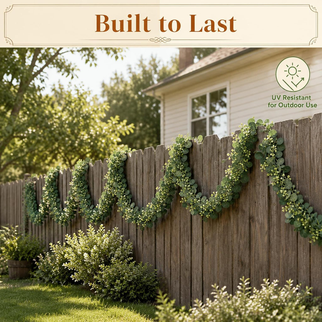 6Ft Artificial Eucalyptus Garland, Faux Eucalyptus Plants Greenery Leaves Fake Vines for Table Home Wedding - Set of 4