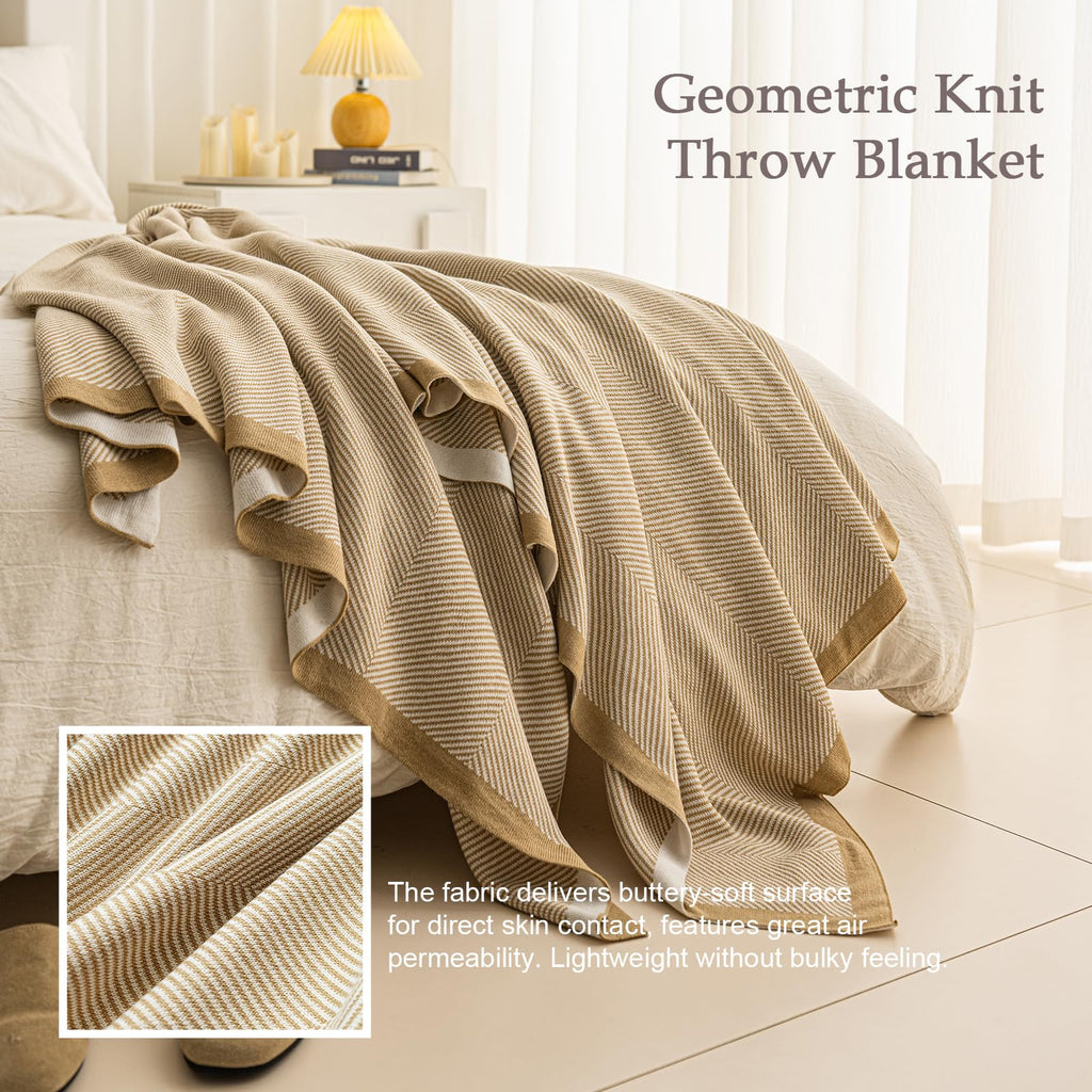 Throw Blanket, Herringbone Knit Cover for Sofa Bed Couch