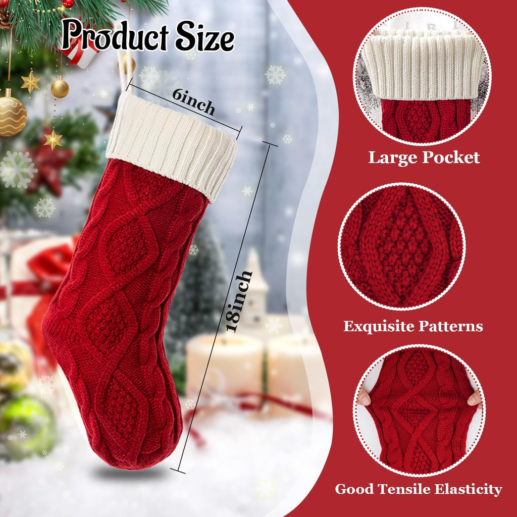 Knit Christmas Stockings, 18 Large Xmas Family Stocking - Set of 3