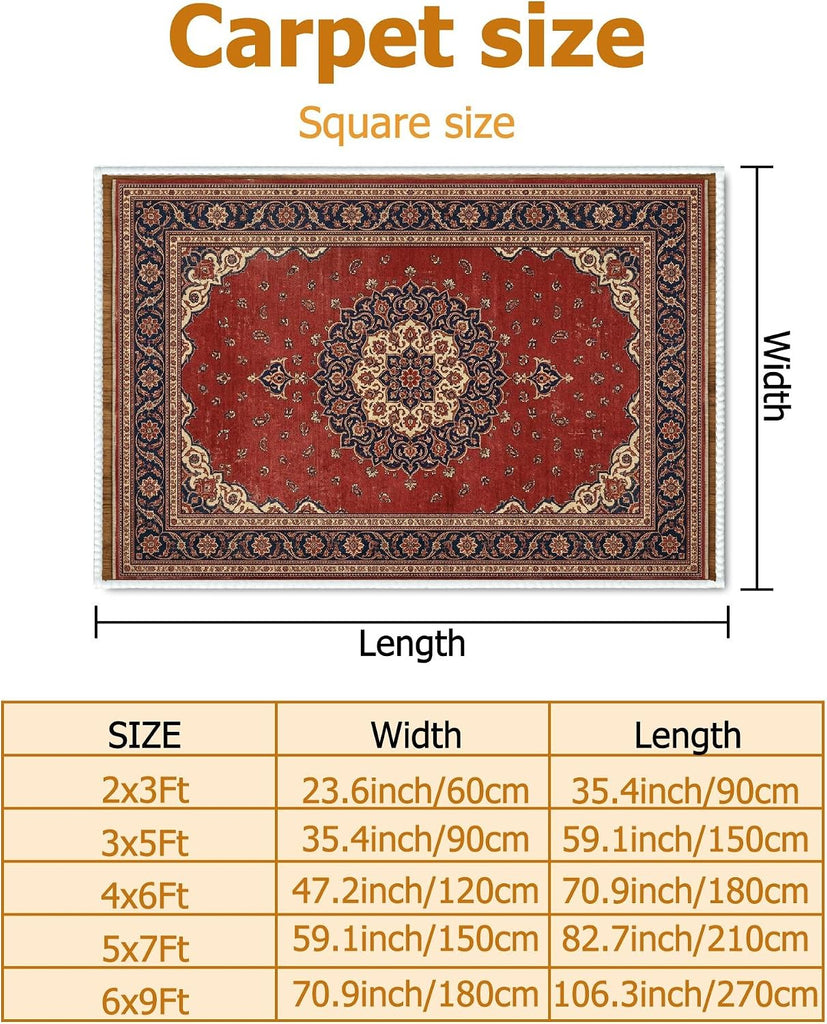 Medallion Area Rug, Traditional Vintage Floral Paisley None Red Low Pile Home Indoor Pattern Carpets Non Shedding