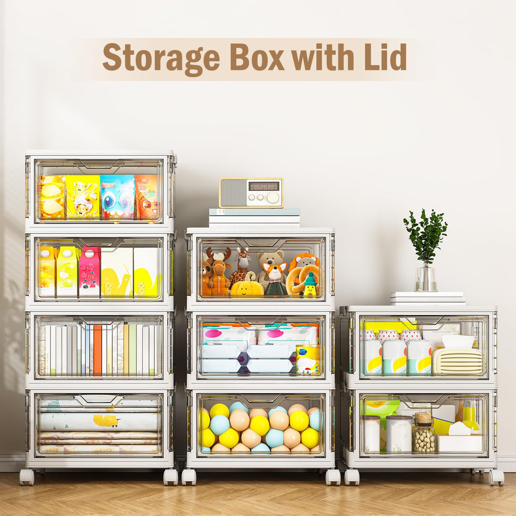 Clear Storage Bins with Lids - 4 Tier 32qt Plastic Stackable Bins