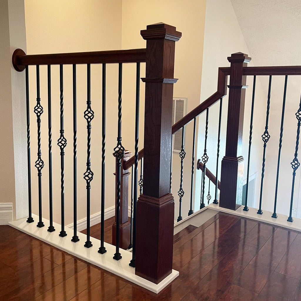 Stair Parts - Single Twist Iron Balusters (Box of 10) 1/2" Staircase Square Metal Spindles (Real Satin Black not