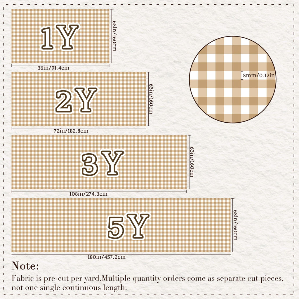 Gingham Cotton Fabric Cut By The Yard, Checkered Plaid Vintage Fabric for DIY, Handmade and Sewing (Sand, 3 Yard)
