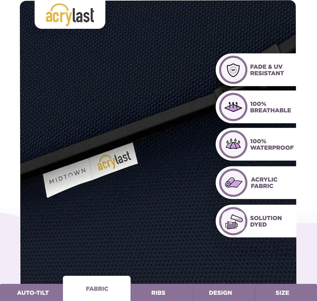 The Lean 9 Ft Patio Umbrella with 10-Year-No-Fade Acrylast Acrylic Fabric, Auto-Tilt and 8 Reinforced Ribs Pool
