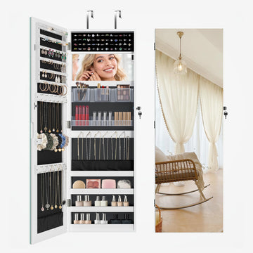 Full Length Mirror Jewelry Organizers and Storage Cabinet, Wall or Door Mounted, Necklace Ring Earring, and Makeup
