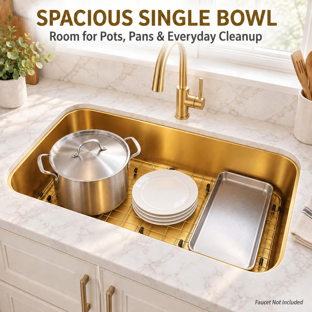 Gold Kitchen Sink, 30 Inch Stainless Steel Undermount Sink