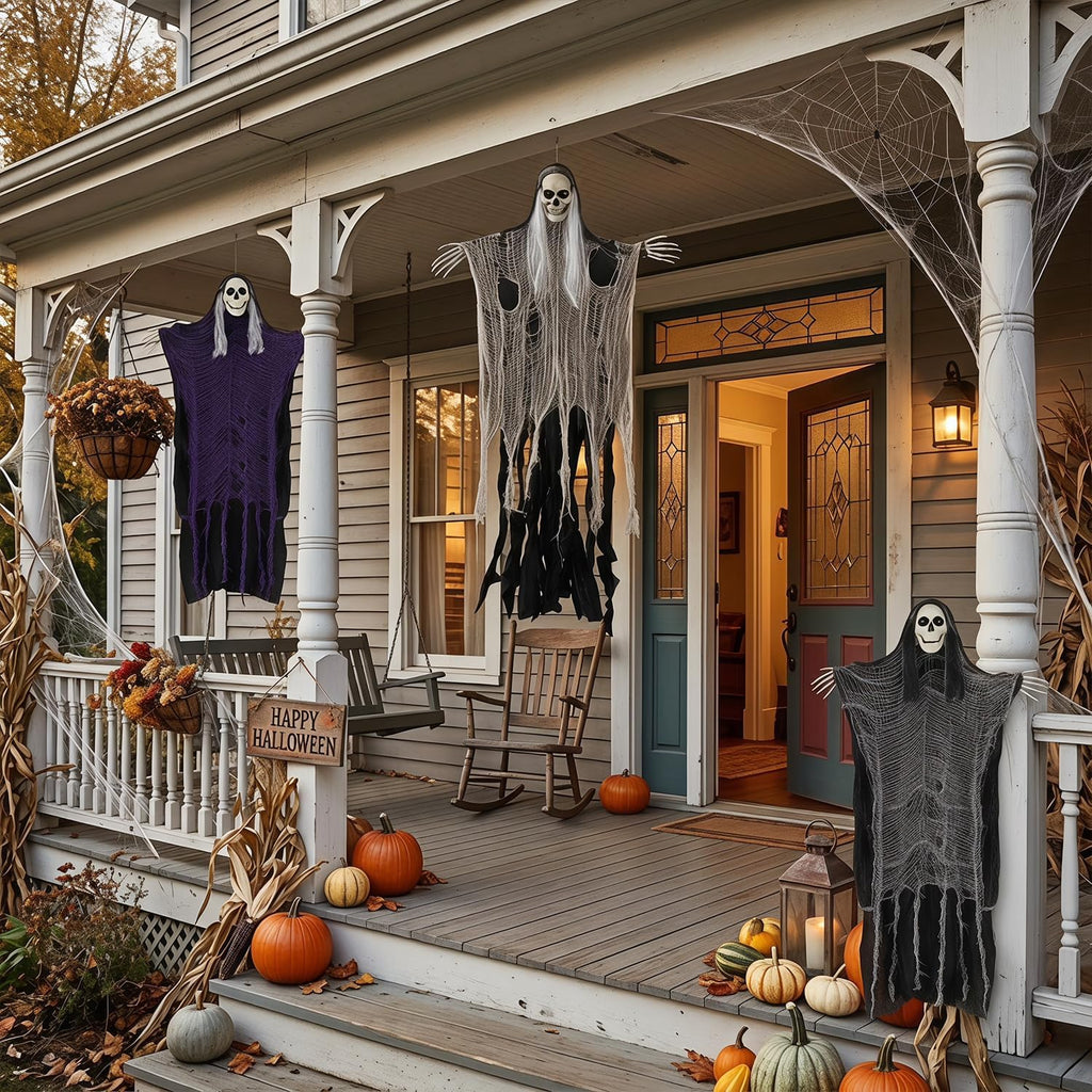 Scary Hanging Ghosts,Halloween Grim Reaper Skeleton Halloween Decor. - Set of 3