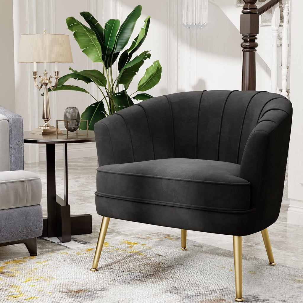 Velvet Accent Chair Set of 2, Upholstered Modern Single Sofa Side Chair,Comfy Barrel Club Living Room Armchair with