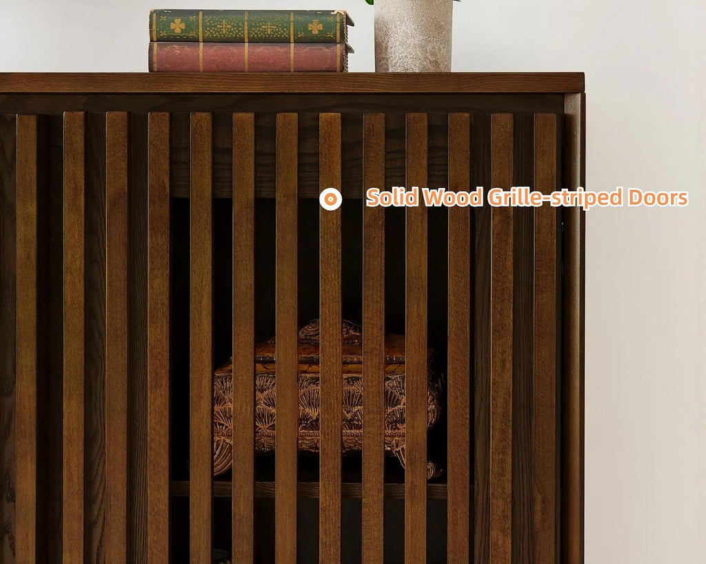 39" Walnut Narrow Sideboard Buffet Storage Cabinet | Walnut Wood Small Sideboard Storage Cabinet,Mid Century Modern