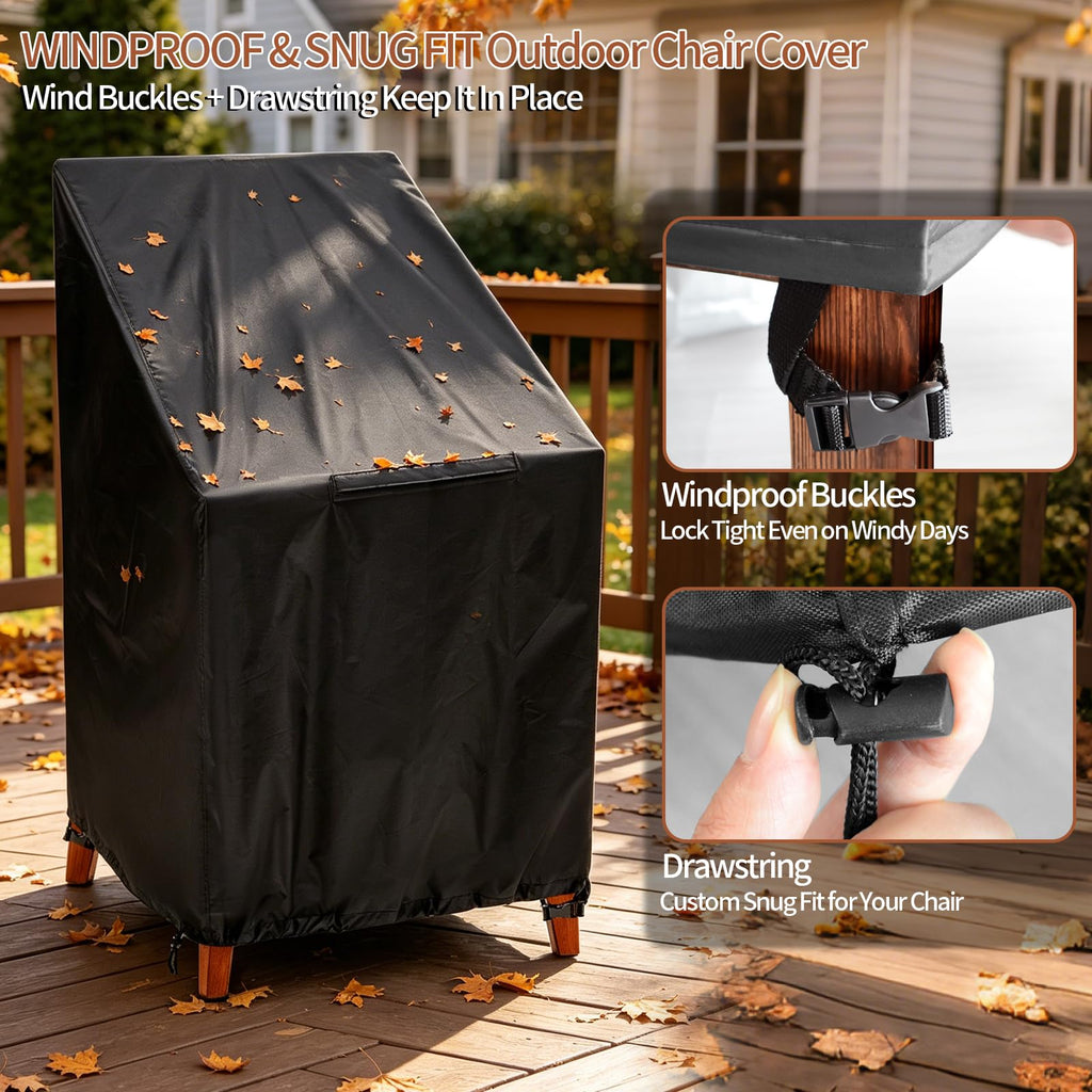 Outdoor Chair Covers 2Pack, 25x25x47" High Back, Black