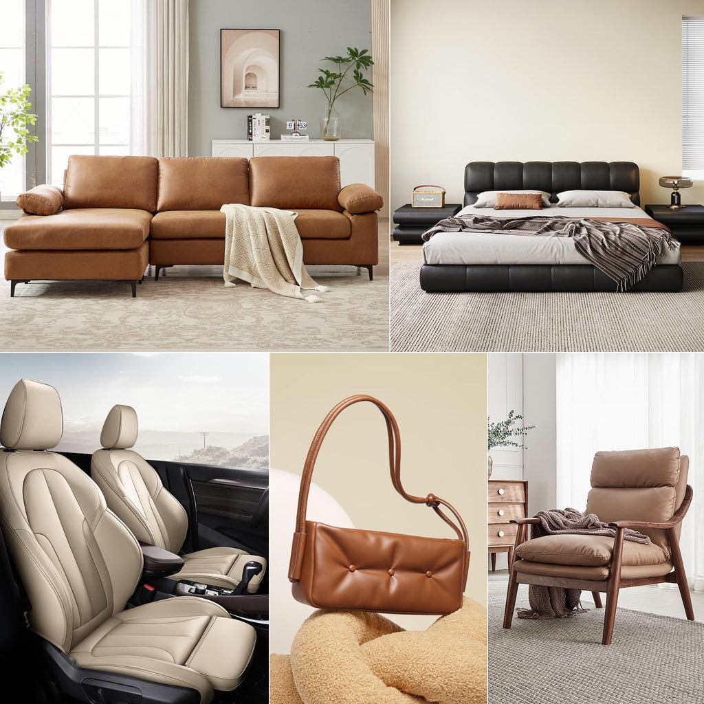 Faux Leather Fabric, 55" W 1.15MM Thicken Upholstery Fabric by The Yard Soft Durable Synthetic PU Leather Material