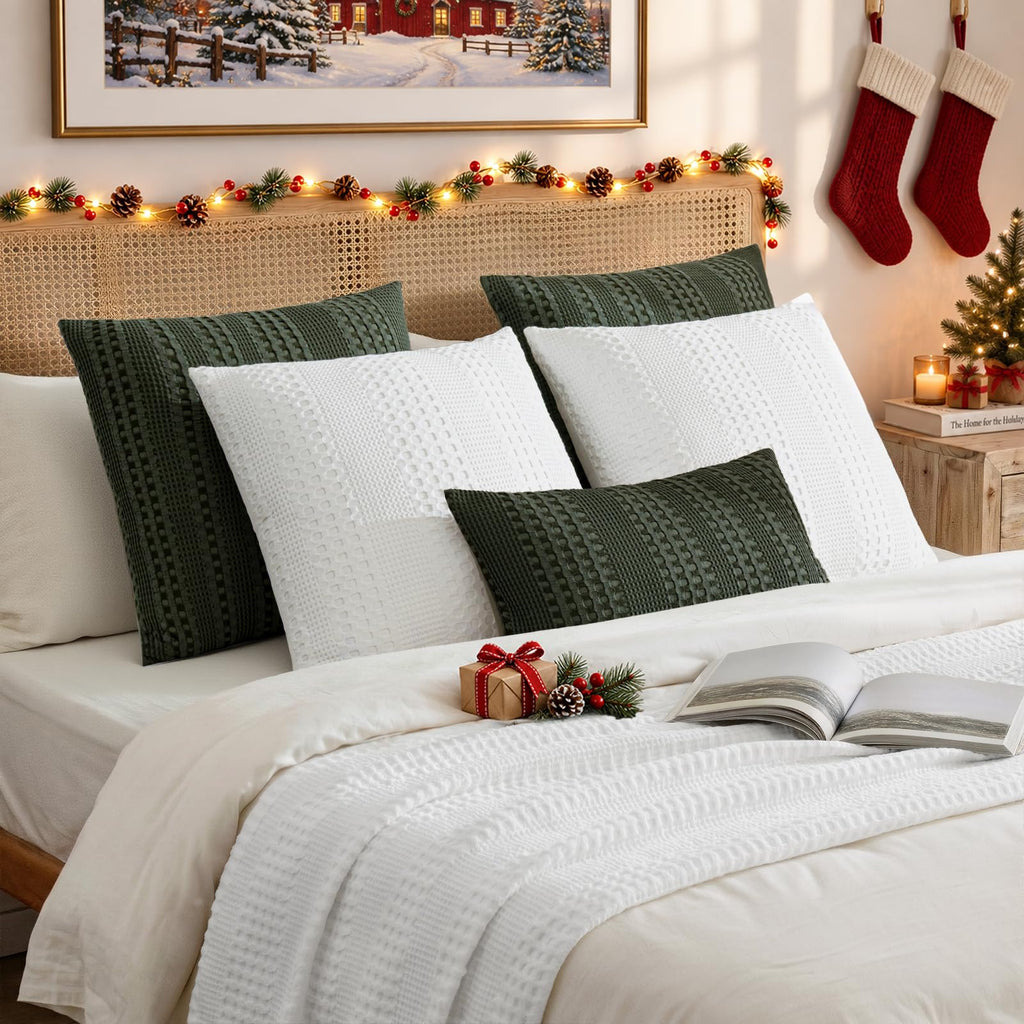 2 Pack Bamboo Fiber Pillow Covers - Waffle Weave, Ultra Soft & Breathable, Euro Shams Cotton Throw Pillow for Couch