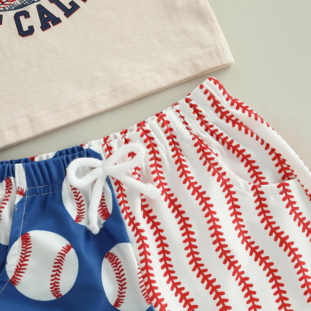 Toddler Baby Boy Baseball Outfits Summer Clothes T-shirt Plaid Shorts Set