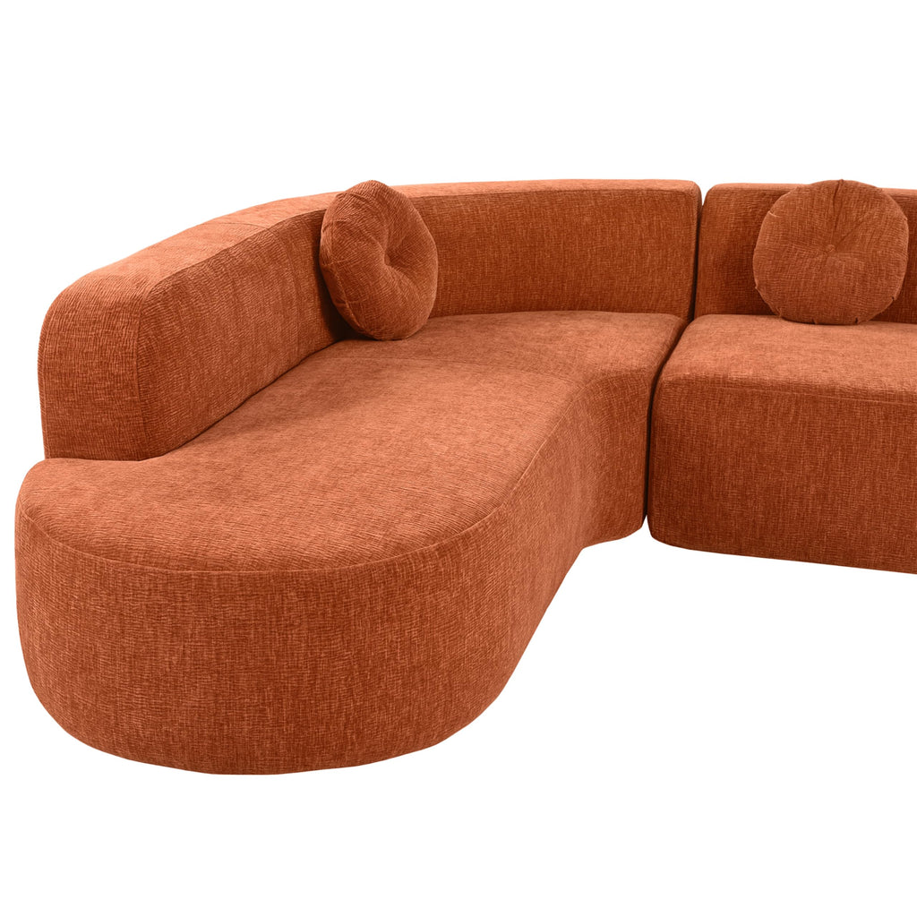 Mirod 122'' Extra Large Sectional Soft Fabric Upholstery, Elegant Curved Design with Three Round Cushions, Supportive
