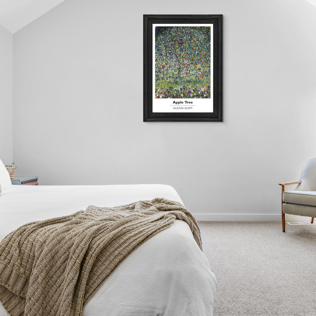 Cabin Apple Tree by Gustav Klimt | Canvas in Black Flat Frame | Fine Artwork Painting Reproduction | Framed Wall Art