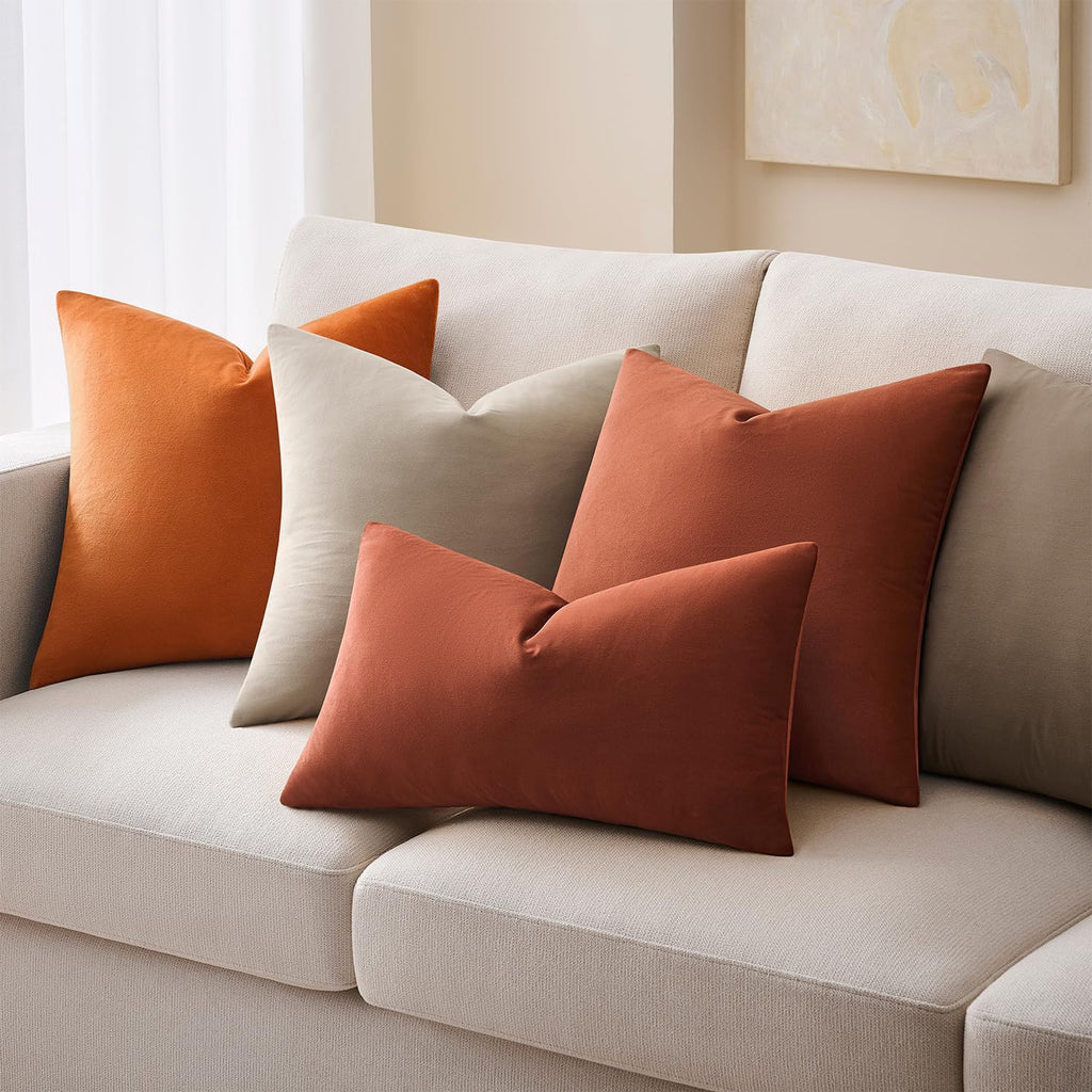 Throw Pillow Covers Set of 2 24x24 Inch Velvet Pillow Covers, Soft Rust Decorative Covers for Couch Sofa Bed Living