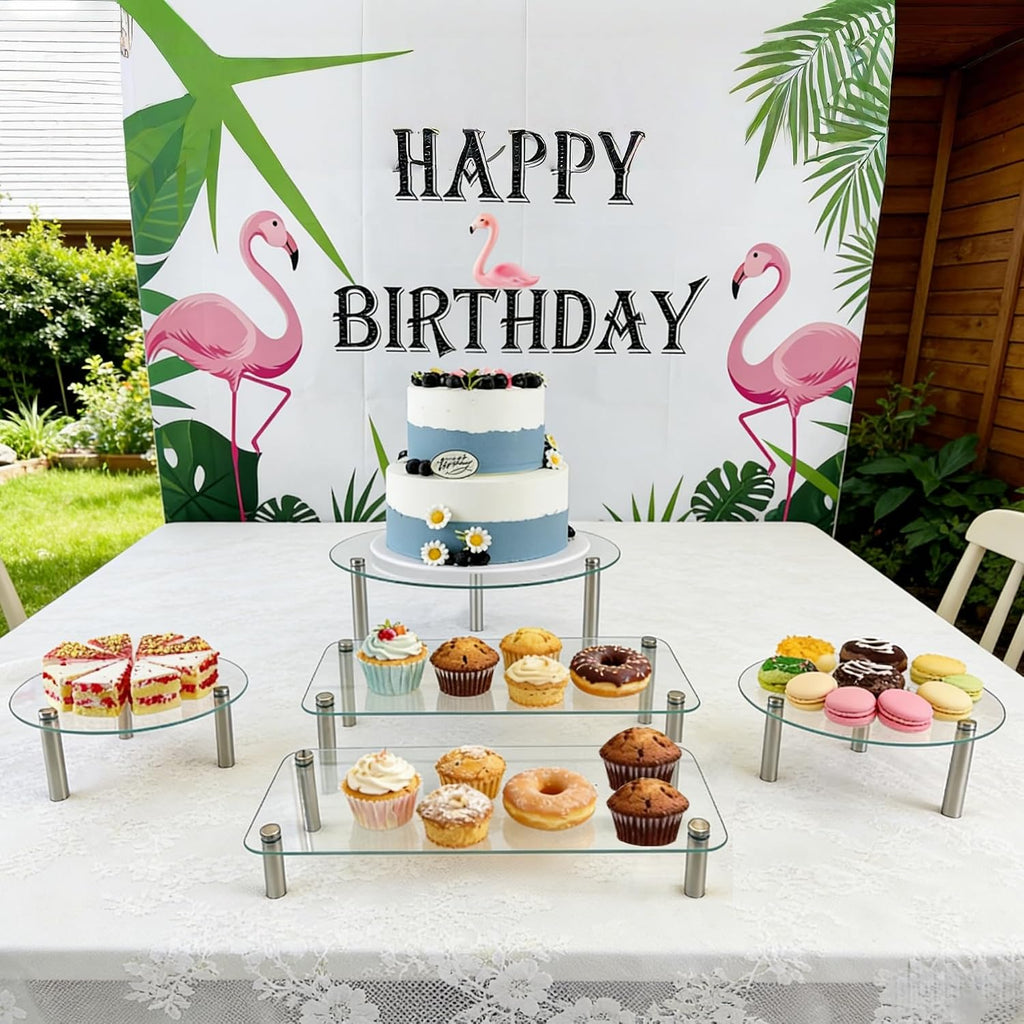 Tempered Glass Cake Stands Set 9 11 13 Inch Dessert Display Riser - Set of 6